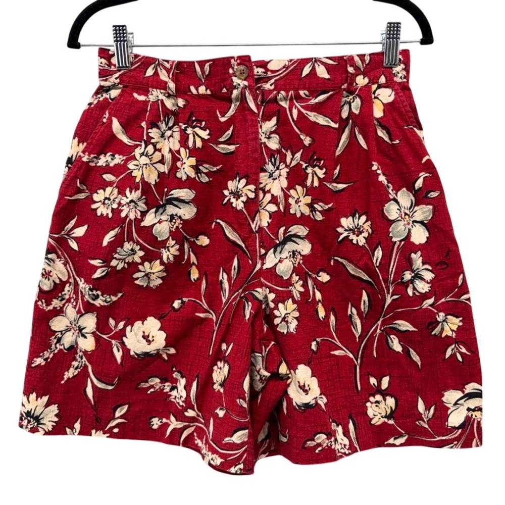Talbots Petites Red Floral Linen Cotton Straight Leg Pants Size 12P RN 70753